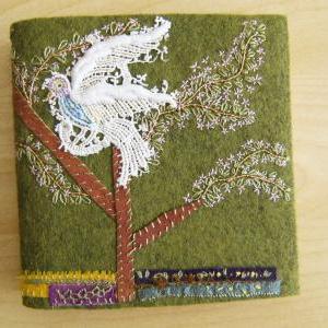 Forest Bird - Wool Felt Embroidered Journal -..