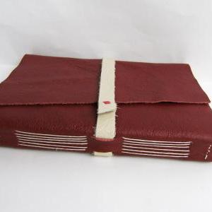 Red And Ivory Leather Journal - Hand Bound Book