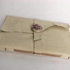 Cream Leather Longstitch Journal, With Flower..
