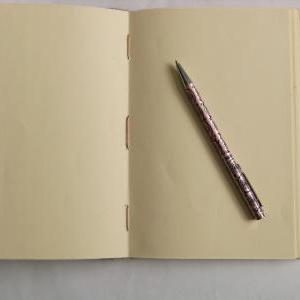Cream Leather Longstitch Journal, With Flower..