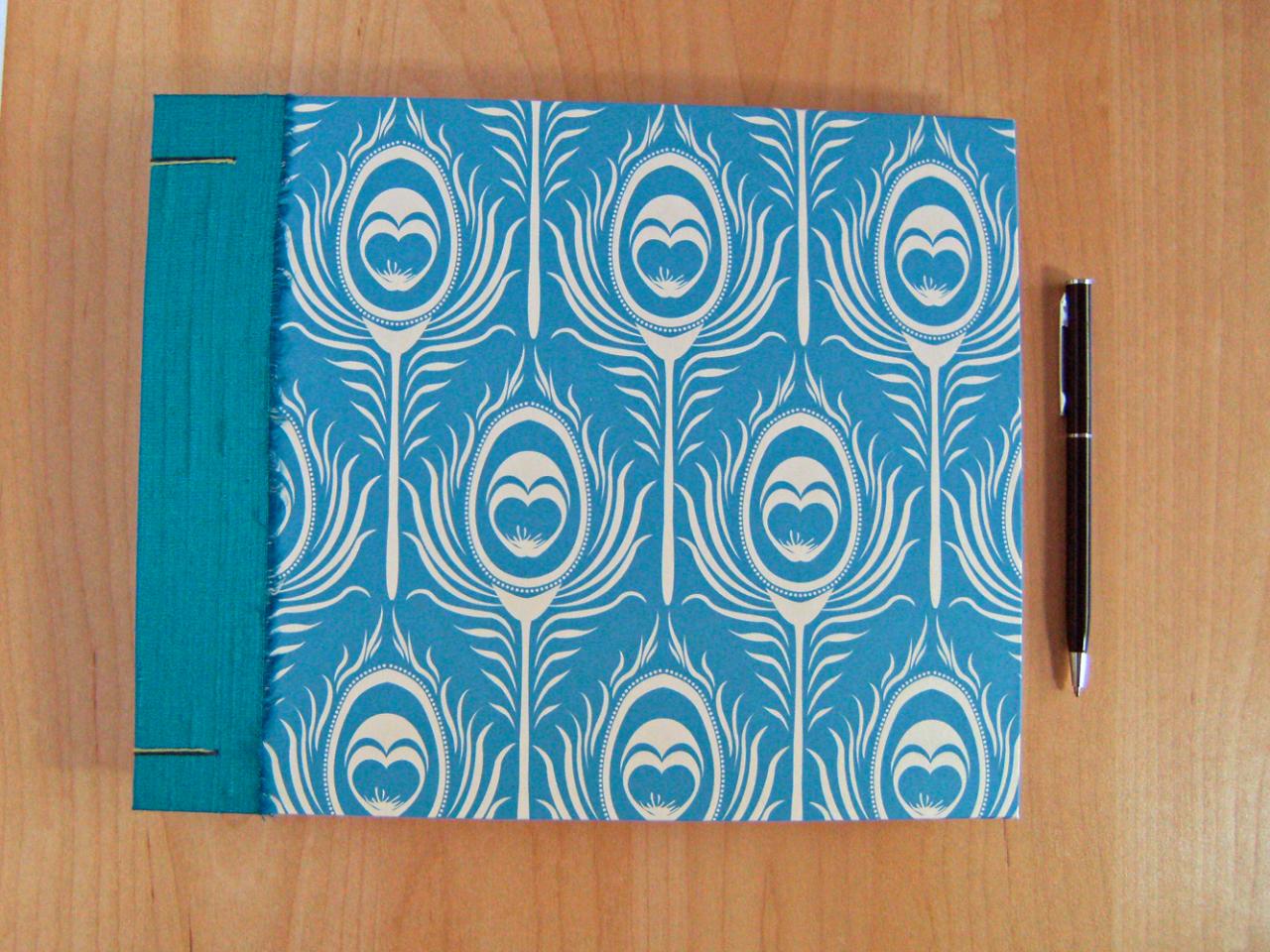 Peacock Wedding Album Guest Book With Decorative Hand Stitched Binding
