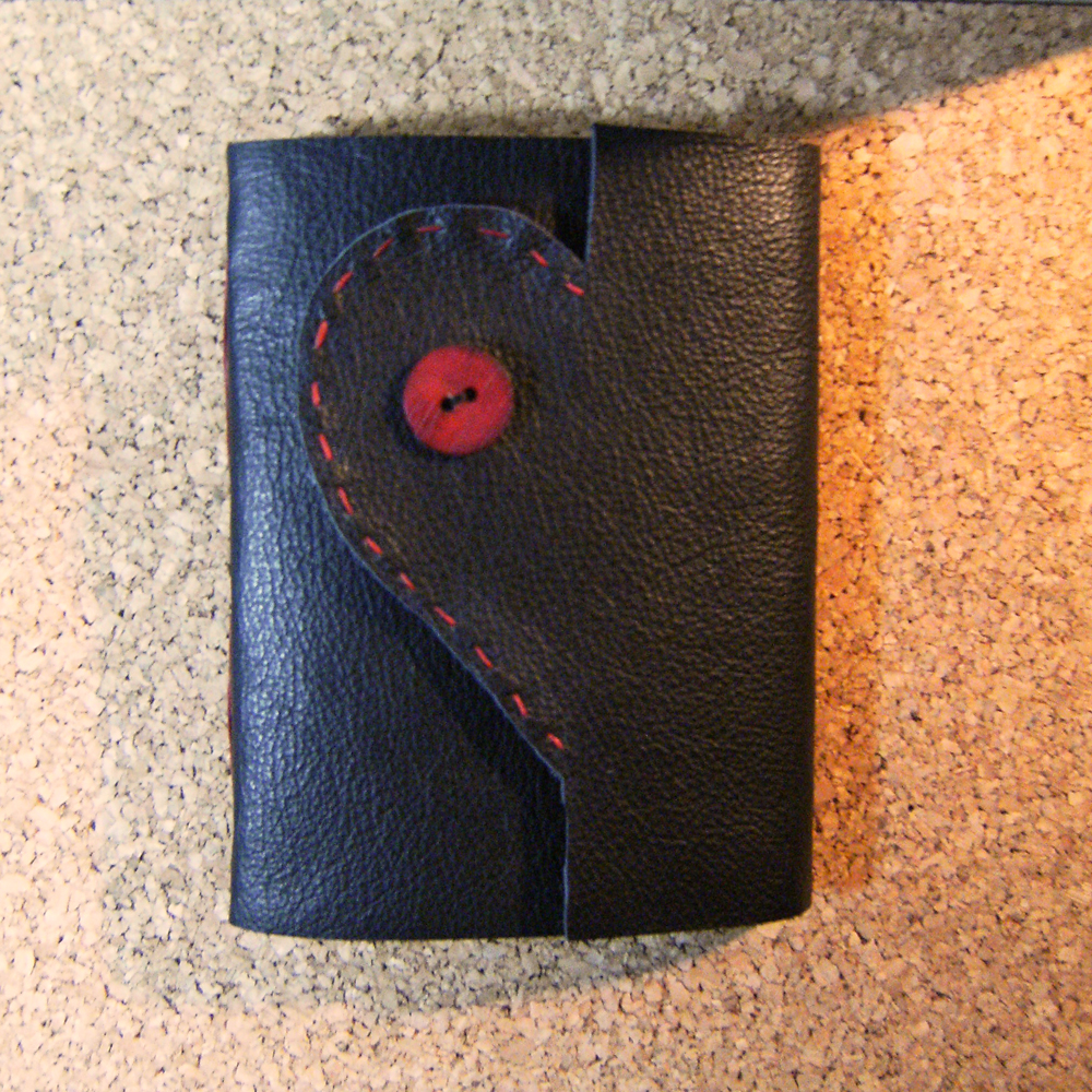 Dear Heart Leather Journal - Black And Red Longstitch Notebook