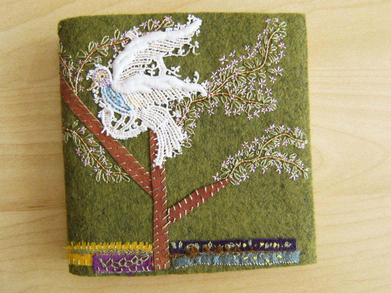 Forest Bird - Wool Felt Embroidered Journal - Artist Book - Hand Embellished - Ready To Ship