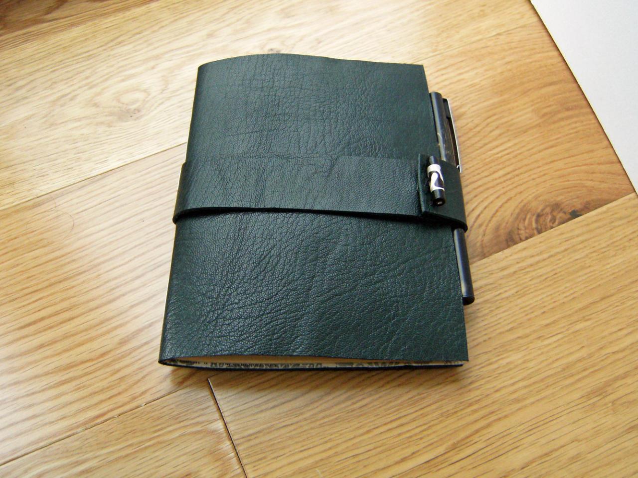 Deep Green Leather Chapbook Journal Notebook - Valentines Day Gift
