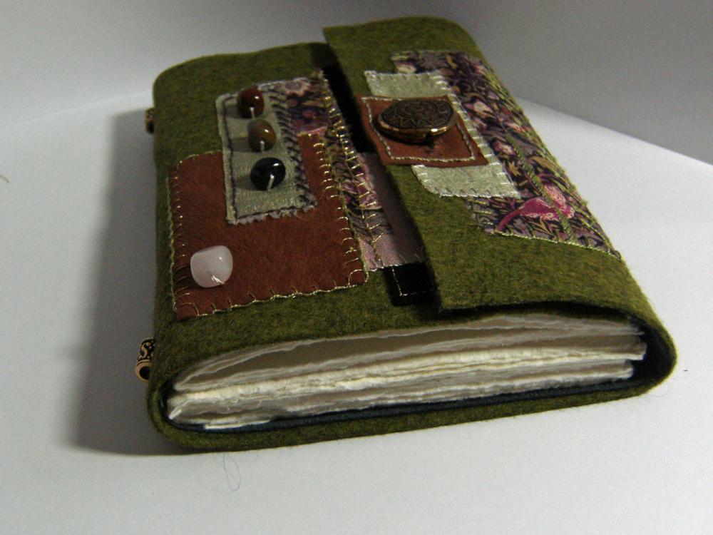Forest Journal - Wool Felt Embroidered Journal - Suede Lining - Hand Embellished - Ready To Ship