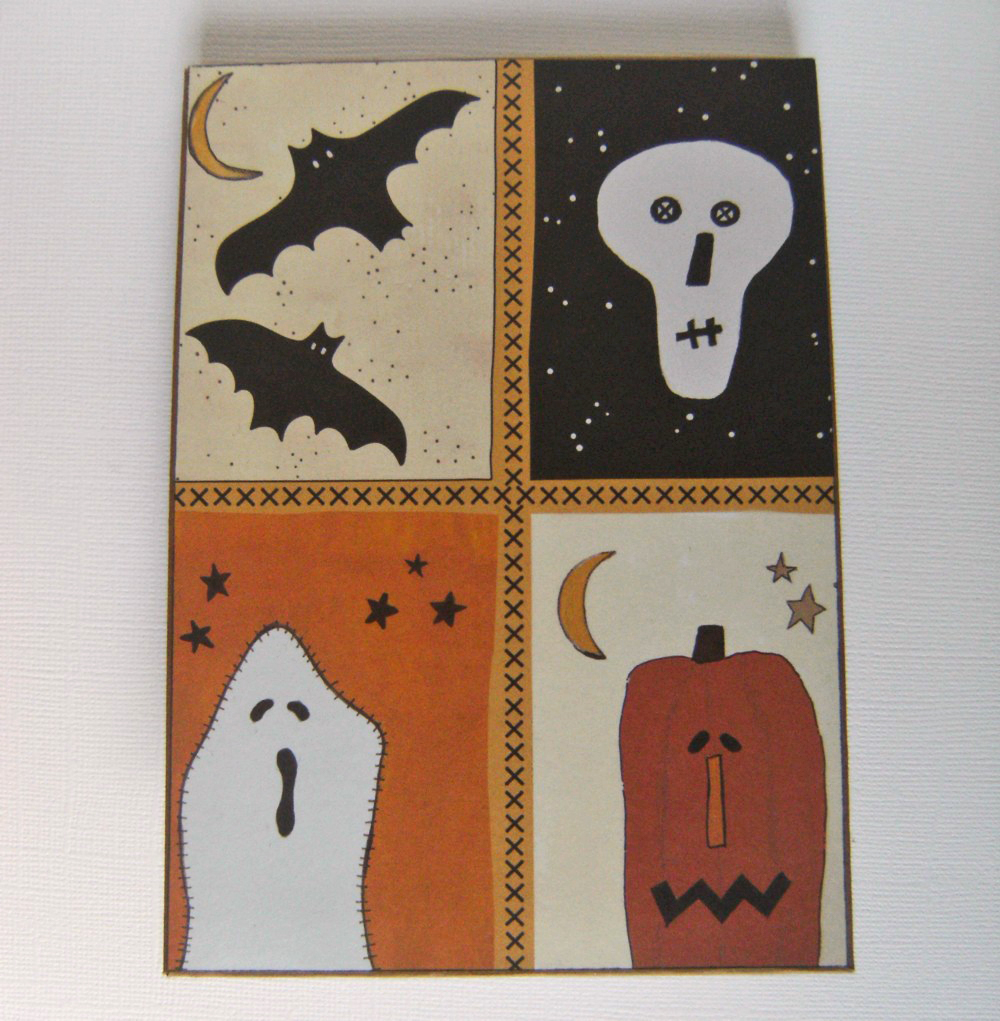 Halloween Patchwork Notebook With Bats, Pumpkin, Ghost And Skull, 6x4 Pocket Notebook